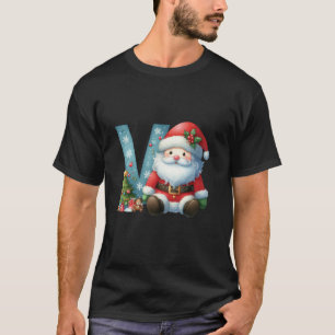 Camiseta Letra V Cute Santa Claus Carta de Natal