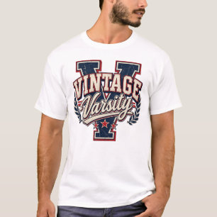 Camiseta Letra V em Bloco Distress Vintage Varsity