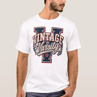 Camiseta Letra V em Bloco Distress Vintage Varsity