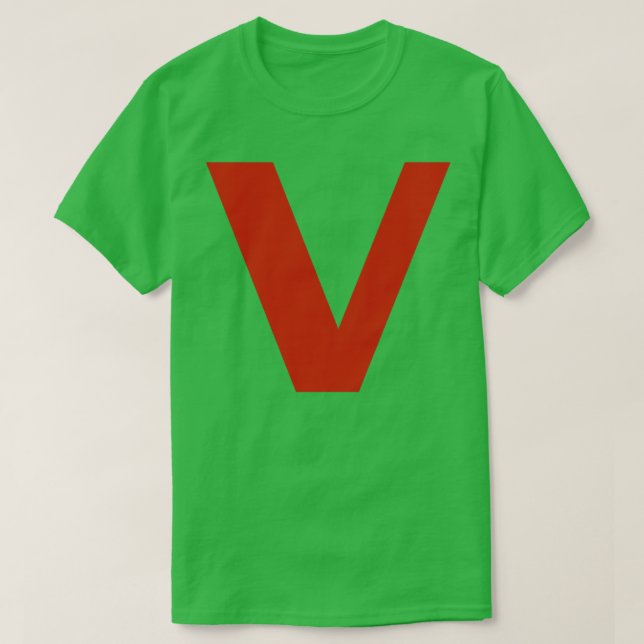 Camiseta Letra v em texto vermelho Tipografia mínima (Frente do Design)