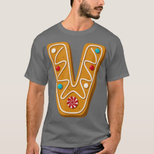 Camiseta Letra V Maiúscula Alphabet de Biscoito de Natal Ma