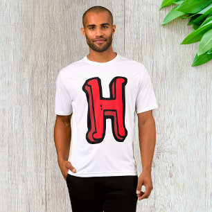 Camiseta Letra vermelha escura H alfabeto divertido