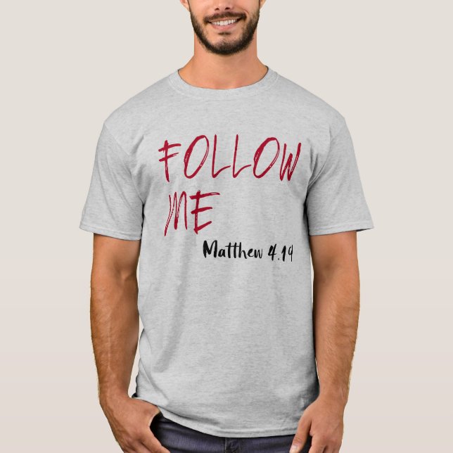 Camiseta Letra Vermelha Jesus Citação: Siga-me (Frente)