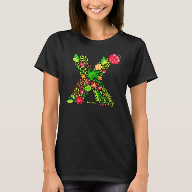 Camiseta Letra x em T-Shirt Flores (Frente)