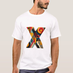 Camiseta Letra X – Monograma de Textura Vintage com Bloco d