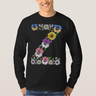 Camiseta Letra Z Cute Monograma Inicial Alfabeto Floral Let