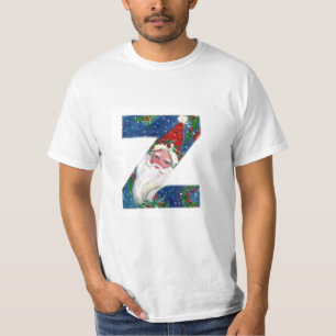 CAMISETA LETRA Z DE NATAL/SANTA CLAUS COM BORRACHA VERMELHA