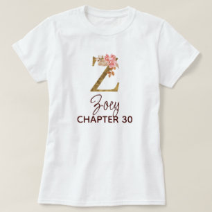 Camiseta Letra Z Monograma Dourado Rosas Rosa Claro Anivers