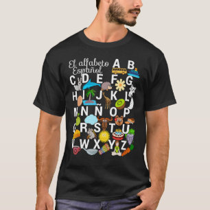 Camiseta Letras alfabéticas espanholas com fotos. Lembrar Q