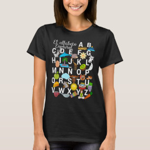 Camiseta Letras alfabéticas espanholas com fotos. Lembrar Q
