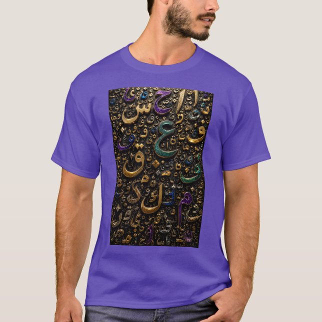 Camiseta Letras Árabes 3D de Luxo Abstratas (Frente)
