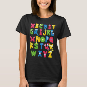 Camiseta Letras Coloridas Alfabeto aprende crianças do ABC