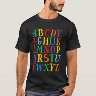 Camiseta Letras Coloridas Divertidas Alfabeto Aprender ABCs