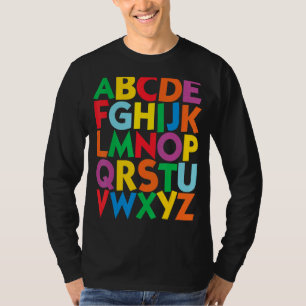 Camiseta Letras Coloridas Maiúsculas Alfabeto Aprende Abcs