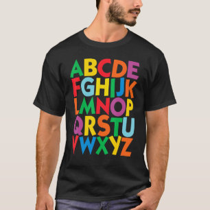 Camiseta Letras Coloridas Maiúsculas Alfabeto Aprende Abcs 