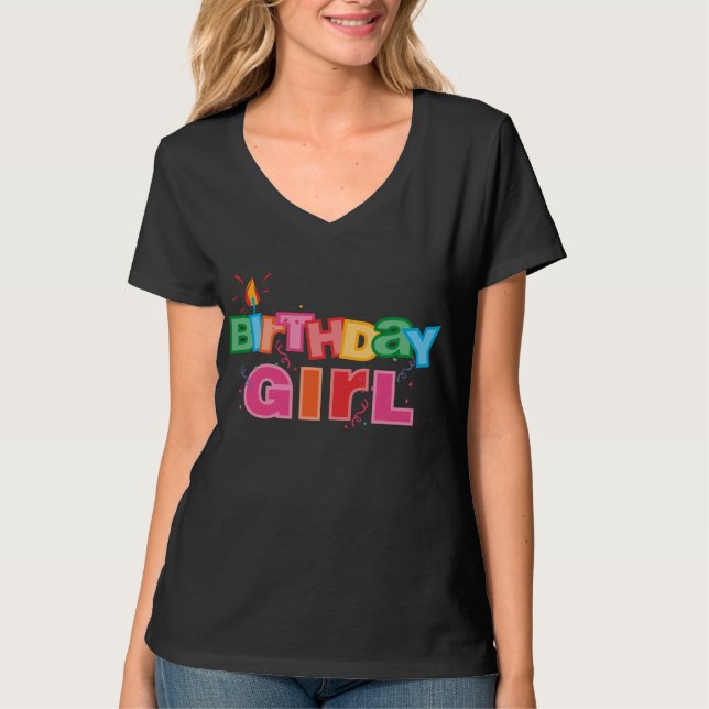 Camiseta Letras da menina do aniversário (Frente)