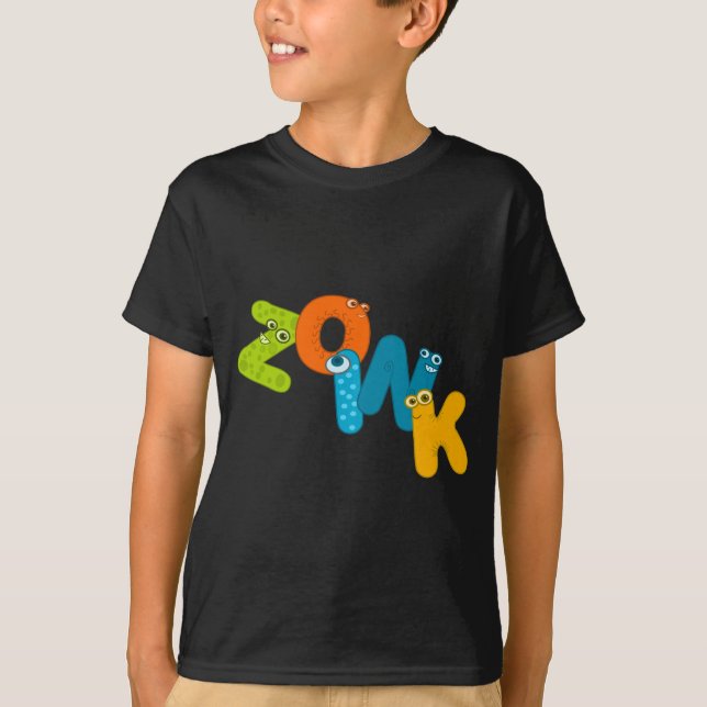 Camiseta Letras de Cartoon Engraçado Zoink (Frente)