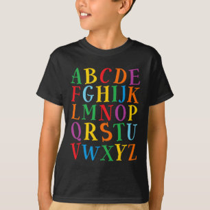 Camiseta Letras de Cores Divertidas Alfabeto Aprender Abcs