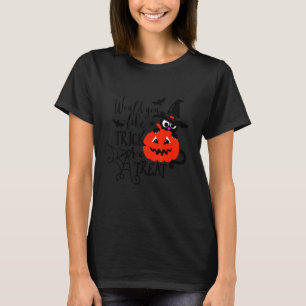 Camiseta Letras de Gato de Trick Or Treat no Halloween