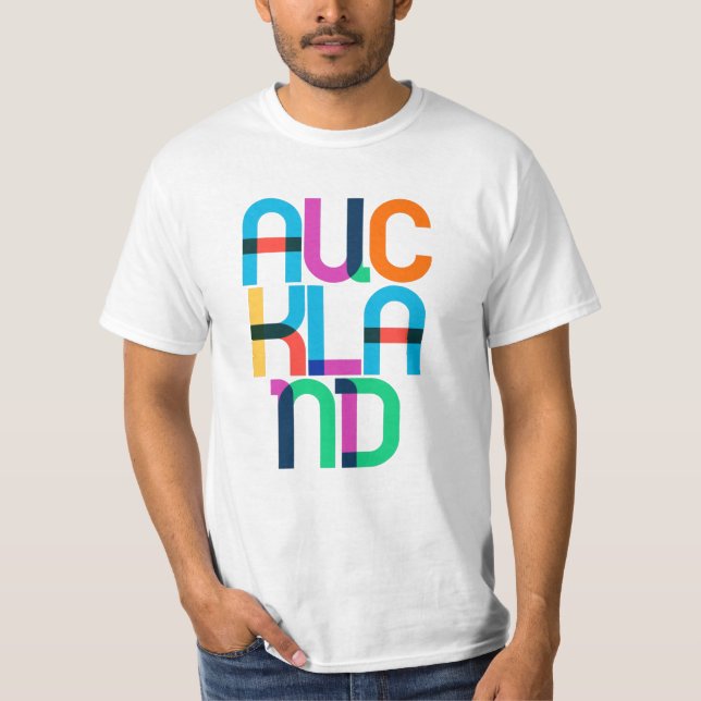 Camiseta Letras de Pop de Arte da Nova Zelândia Auckland (Frente)