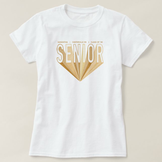 Camiseta Letras Douradas de radiação do Mais velho de desen (Frente do Design)