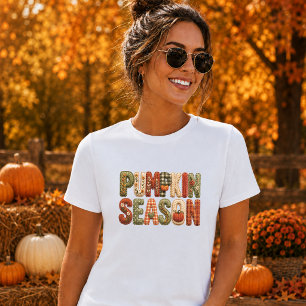 Camiseta Letras em estilo Patchwork da Temporada de Abóbora