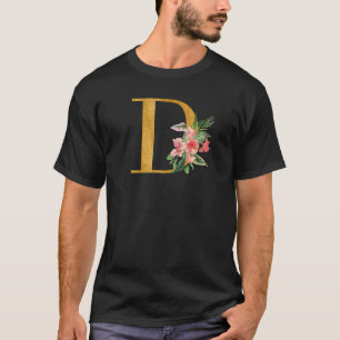 Camiseta Letras Iniciais de Monograma Fofo Flores Maiúsculo