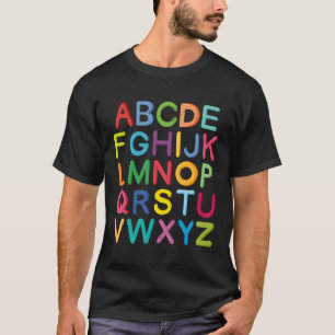 Camiseta Letras Minúsculas Coloridas Alfabeto Aprender Abcs