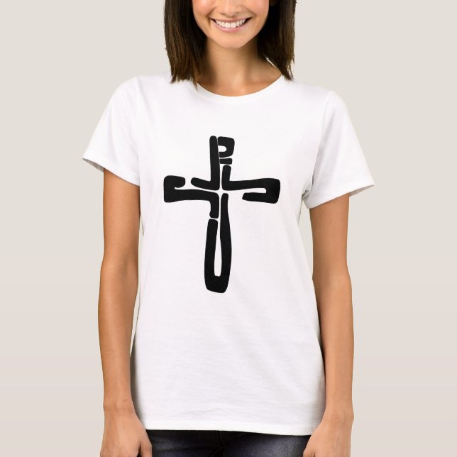 Camiseta letras negras de Jesus na Cruz (Frente)