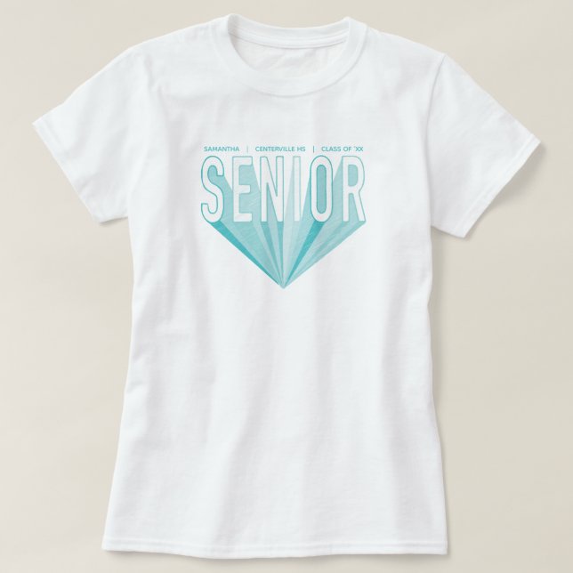 Camiseta Letras Radiantes De Mais velho De Esquema Ice Blue (Frente do Design)