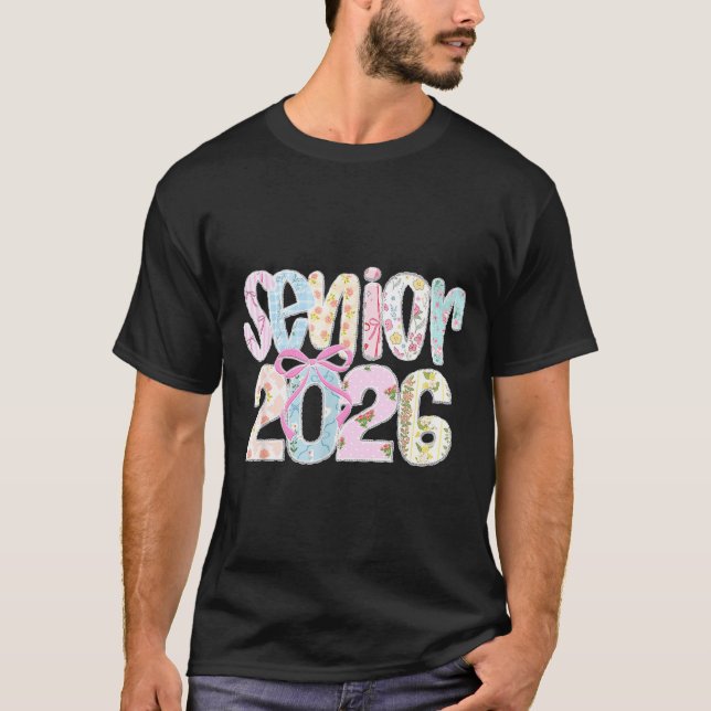 Camiseta Letras xadrez florais pastel Senior 2026 com (Frente)
