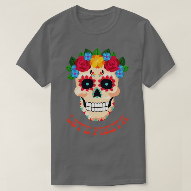 Camiseta Lets fiesta Linda Caveira Floral Cinco de Mayo F (Frente do Design)