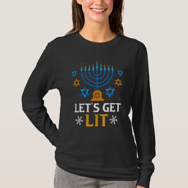 Camiseta Let's Get Lit  Christmas Hanukkah Jewish Chanukkah (Frente)