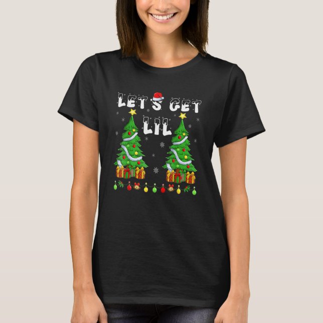 Camiseta Let's Get Lit Drinking Santa Hat Christmas Lights  (Frente)