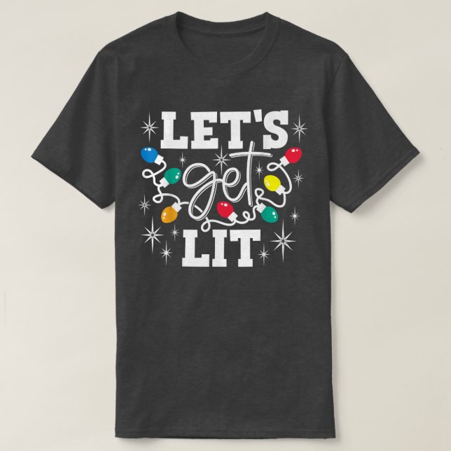 Camiseta Lets Get Lit Drinking Santa Hat Christmas Lights F (Frente do Design)