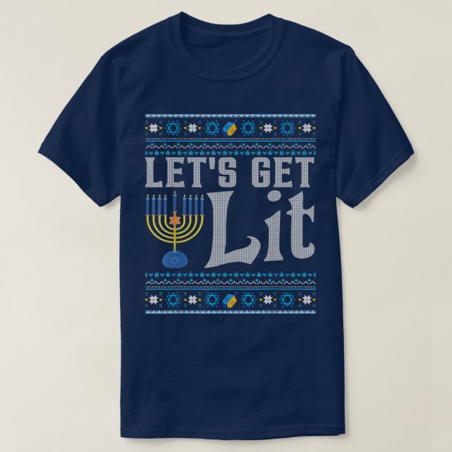 Camiseta Let's Get Lit Hanukkah Jew Menorah Jewish Chanukka (Frente do Design)