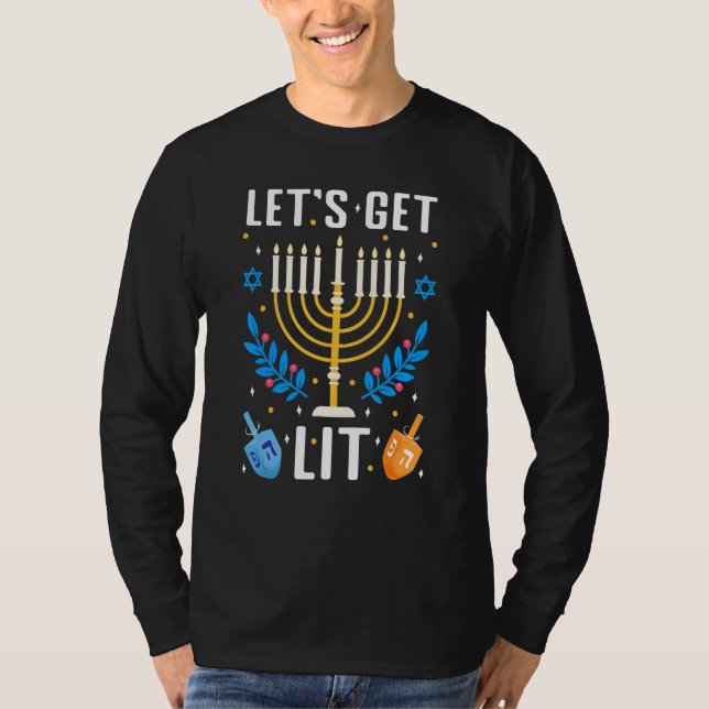 Camiseta Let's Get Lit Hanukkah Jewish Menorah Holiday Chan (Frente)