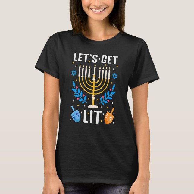 Camiseta Let's Get Lit Hanukkah Jewish Menorah Holiday Chan (Frente)