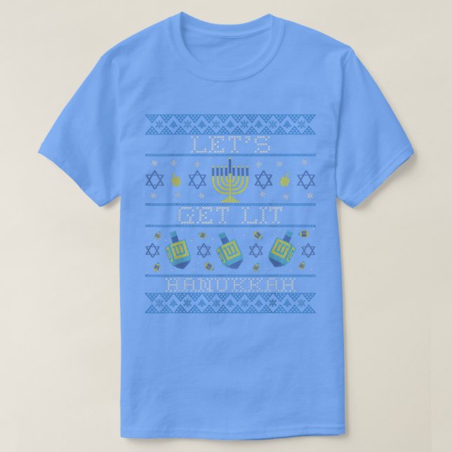 Camiseta Let's Get Lit Hanukkah Ugly Christmas Sweater  (Frente do Design)