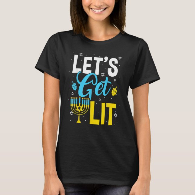 Camiseta Let's Get Lit Menorah Hanukkah Jewish (Frente)