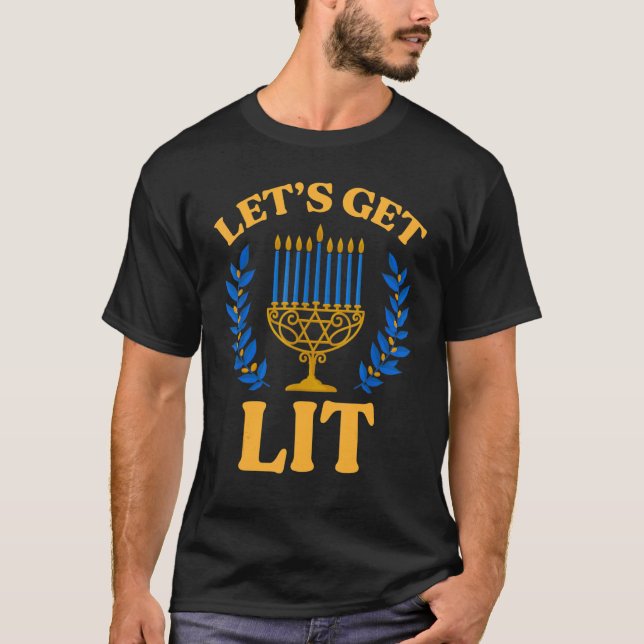 Camiseta Let's Get Lit Menorah Jewish  Ugly Hanukkah Chanuk (Frente)