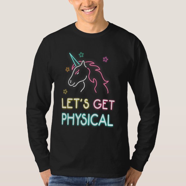 Camiseta Let's Get Physical 80s Retro Workout Unicorn (Frente)