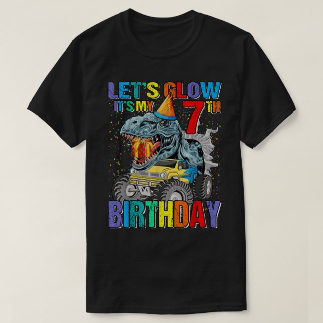 Camiseta Let's Glow Party It's My 7th Birthday Monster Truc (Frente do Design)