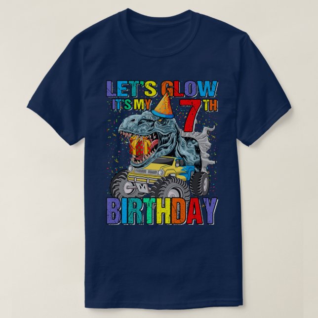 Camiseta Let's Glow Party It's My 7th Birthday Monster Truc (Frente do Design)