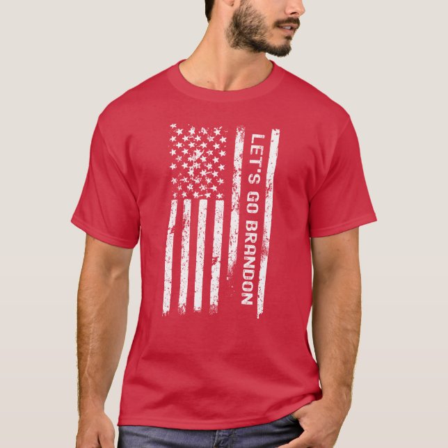 Camiseta Lets Go Brandon - Distressed US Flag (Frente)