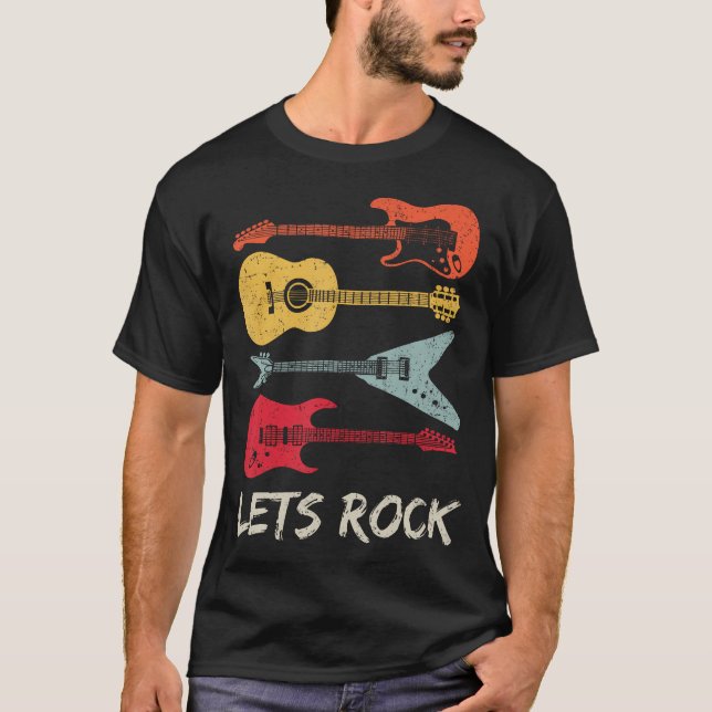 Camiseta Lets Rock N Roll Guitar Retro Gift Men Women (Frente)