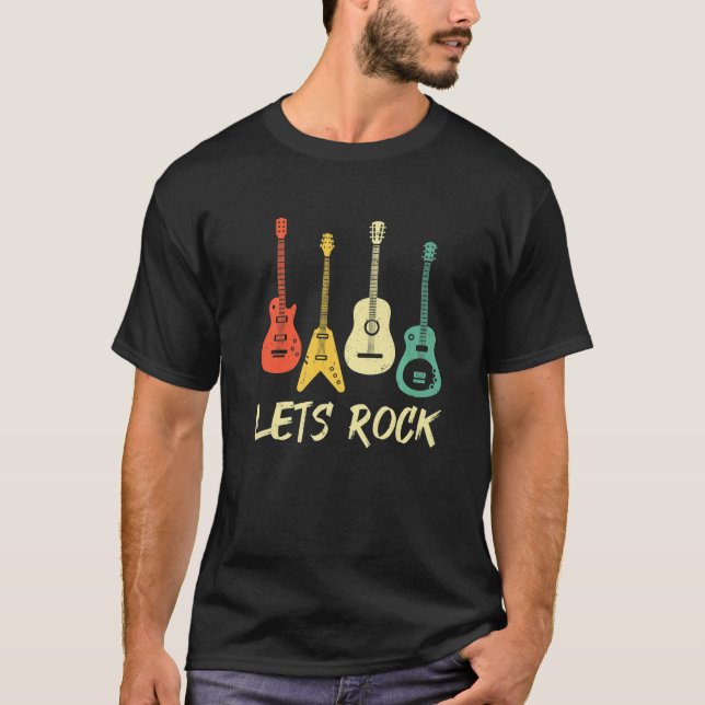 Camiseta Lets Rock n Roll Retro Guitarista Música (Frente)
