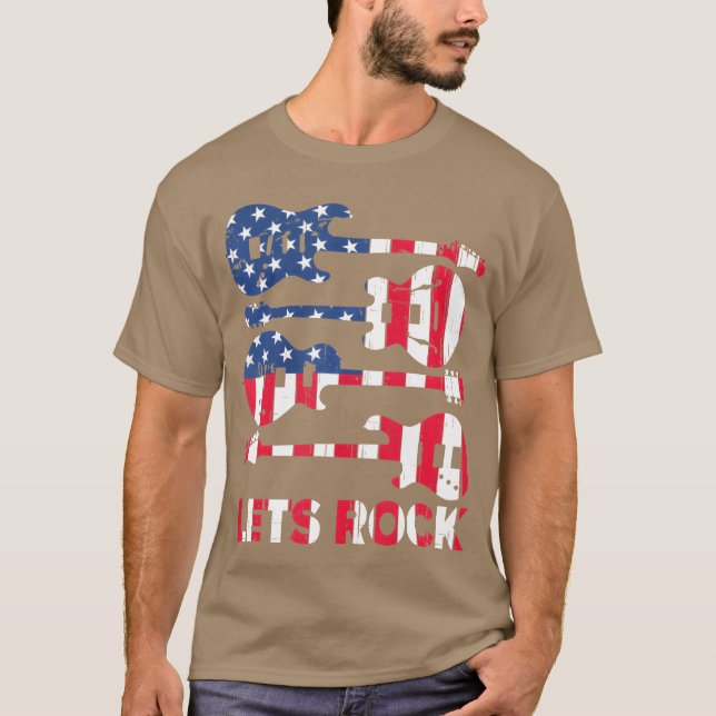 Camiseta Lets Rock Rock n Roll Patriotic Guitar Music (Frente)