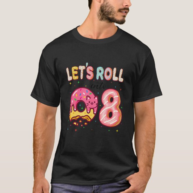 Camiseta Let's Roll Into 8th Birthday Cute Cat Donut Birthd (Frente)