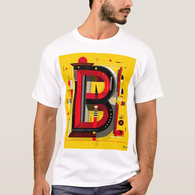 Camiseta Letter B – Geometric Monogram on Bold Yellow (Frente)